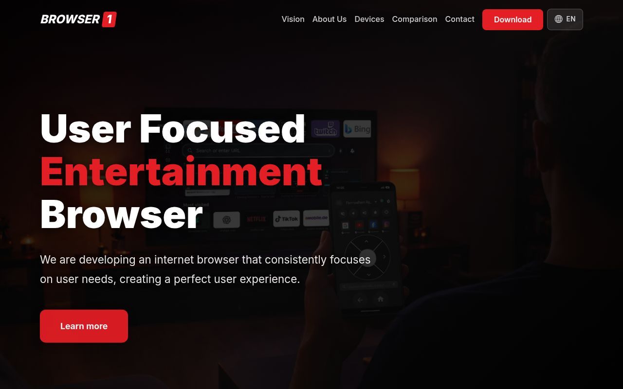 Homepage screenshot of browser1.com