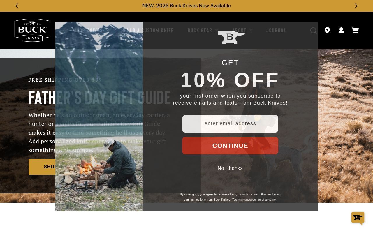 Homepage screenshot of buckknives.com