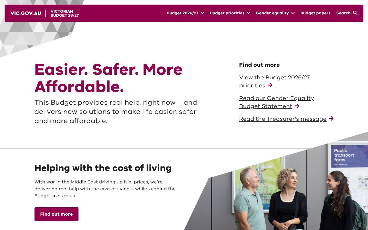Homepage screenshot of budget.vic.gov.au