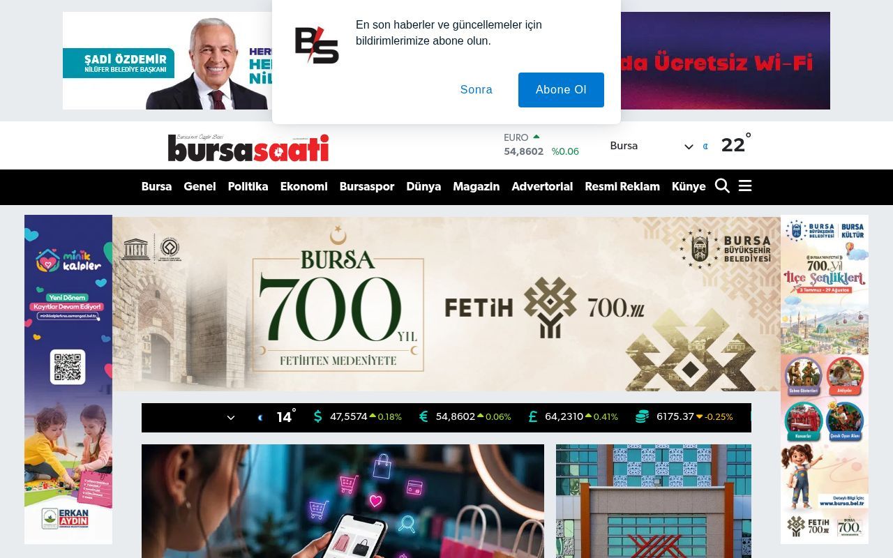 Homepage screenshot of bursasaati.com.tr