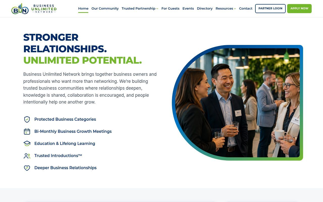 Homepage screenshot of businessunlimitednetwork.ca
