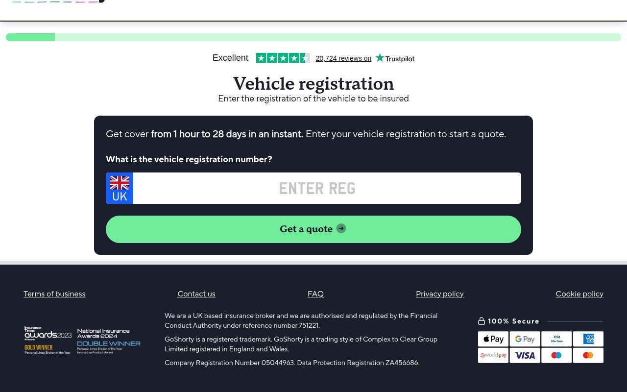 Homepage screenshot of buy.v3.goshorty.co.uk