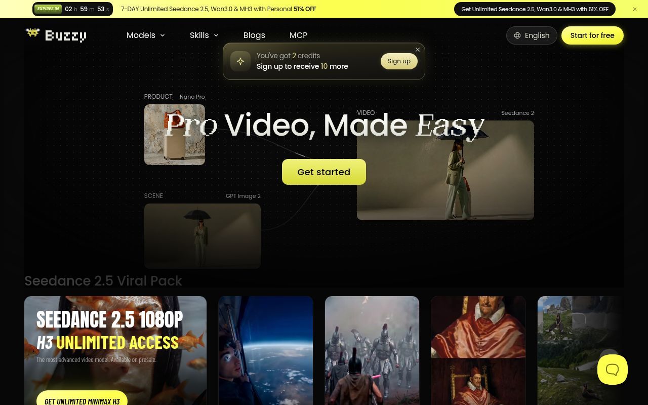 Homepage screenshot of buzzy.now
