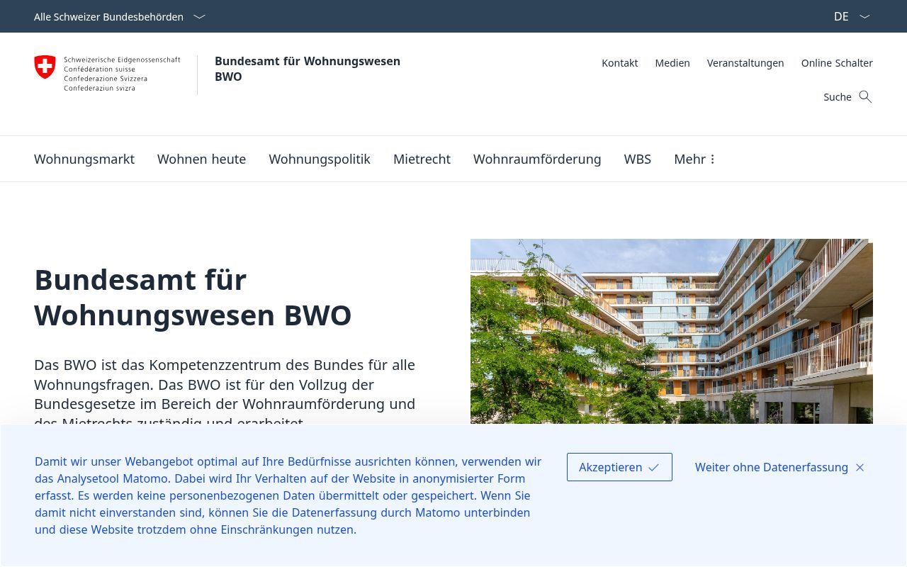 Homepage screenshot of bwo.admin.ch