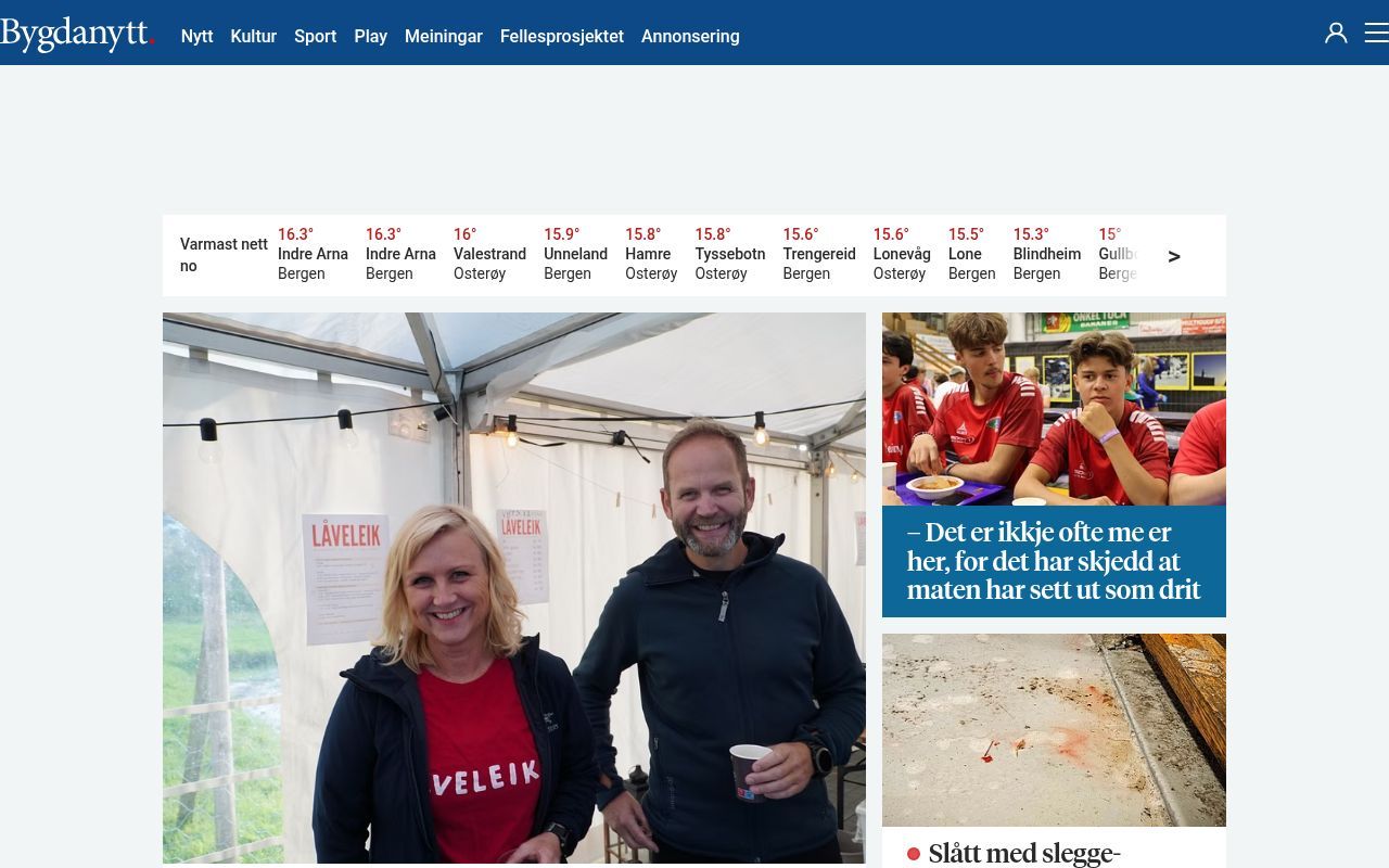 Homepage screenshot of bygdanytt.no