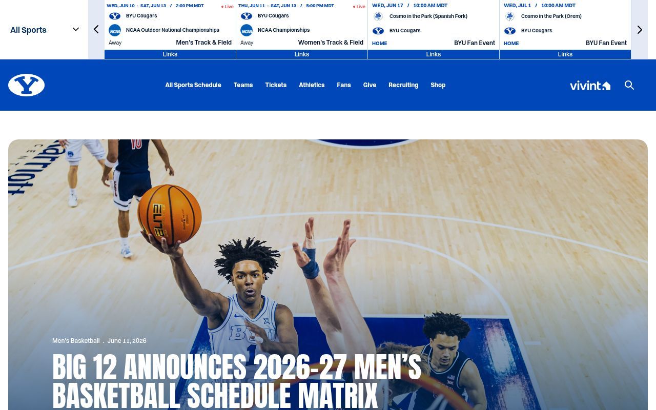 Homepage screenshot of byucougars.com