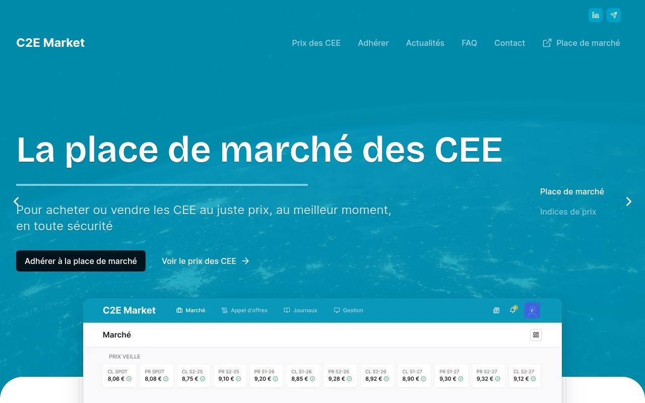 Homepage screenshot of c2emarket.com