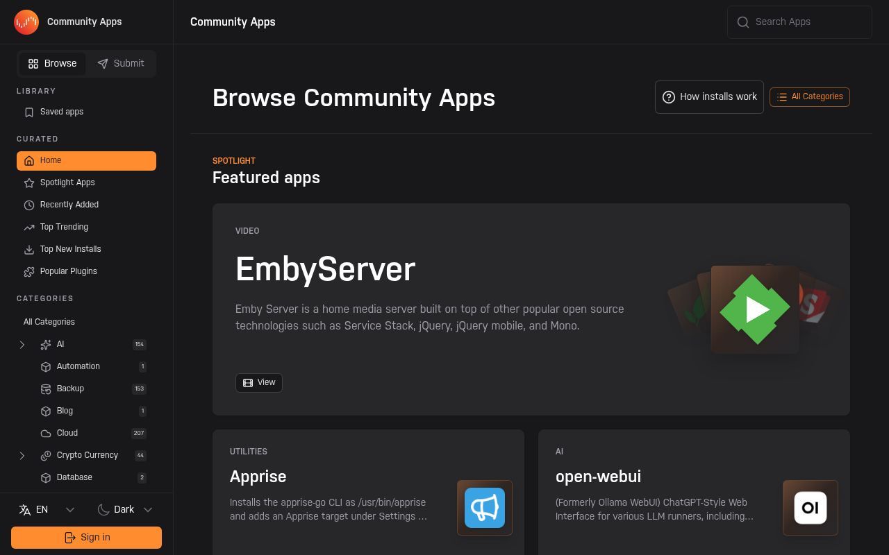 Homepage screenshot of ca.unraid.net