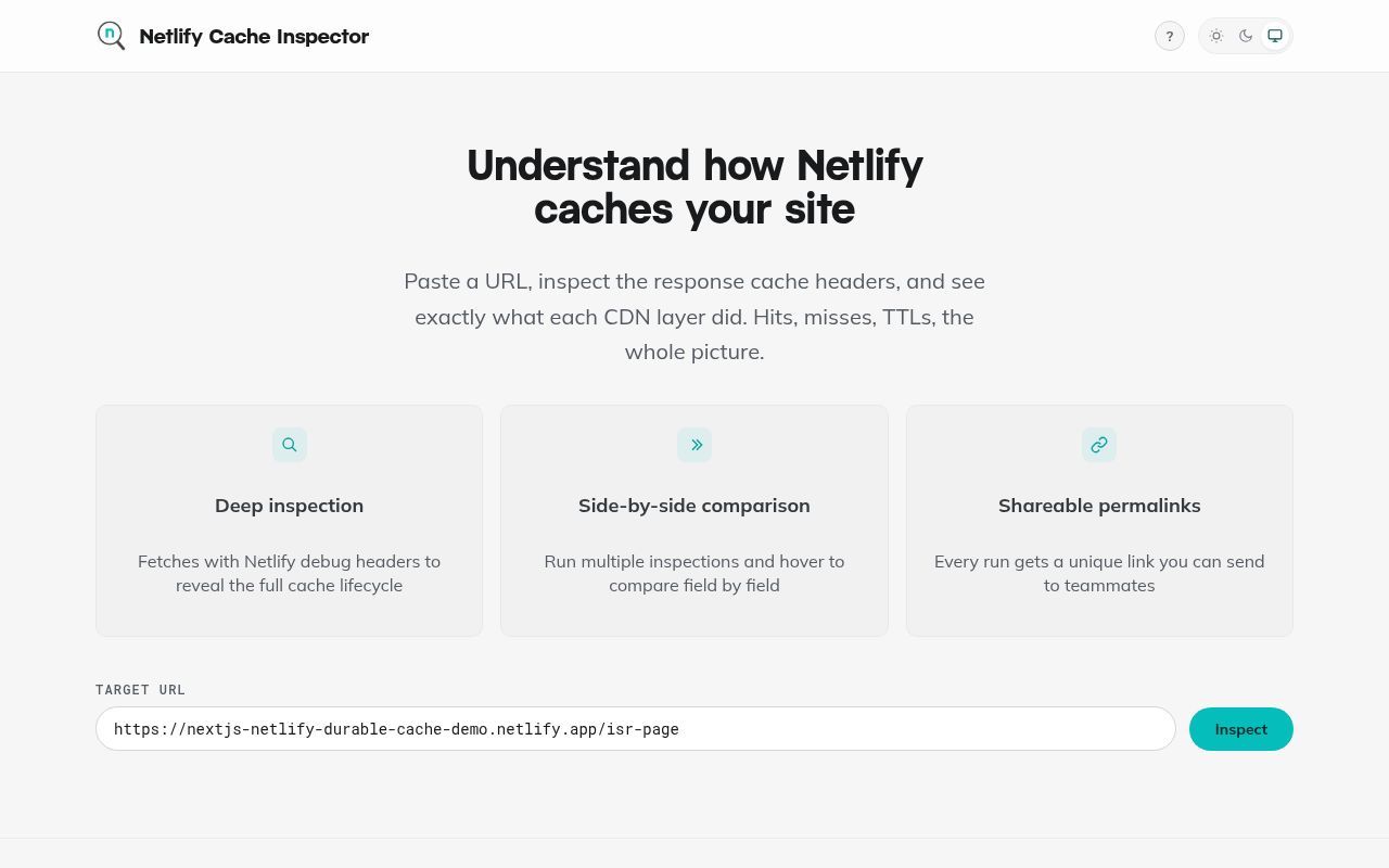 Homepage screenshot of cache-inspector.netlify.app