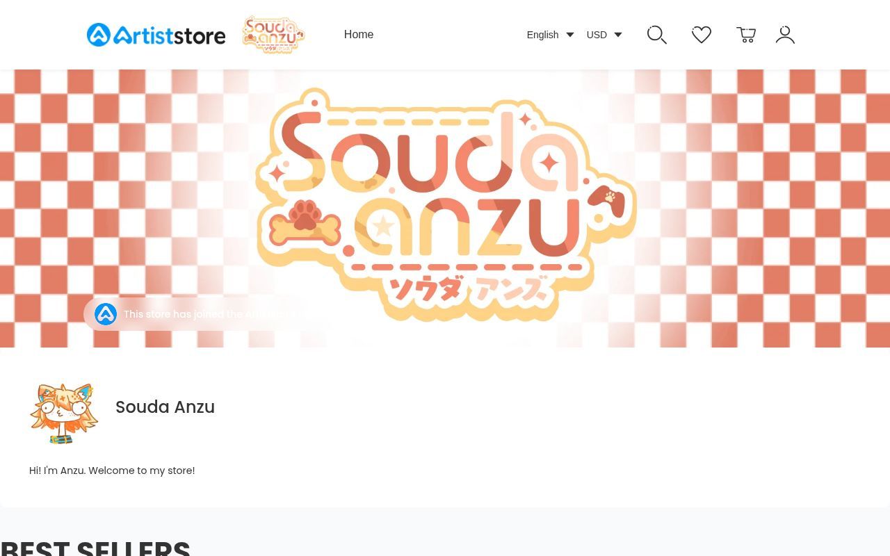 Homepage screenshot of cafeanzu.artiststore.com