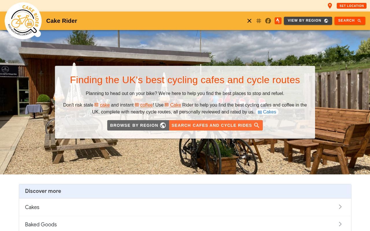 Homepage screenshot of cakerider.uk