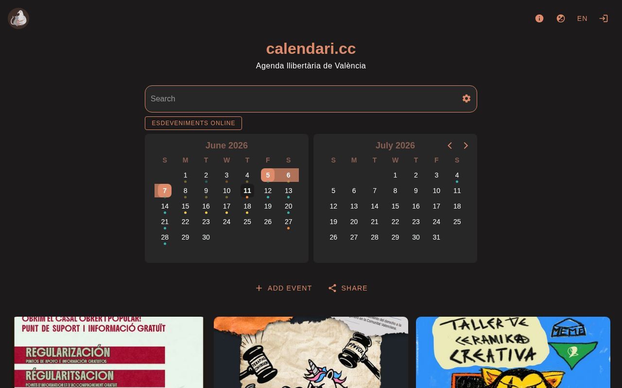 Homepage screenshot of calendari.cc