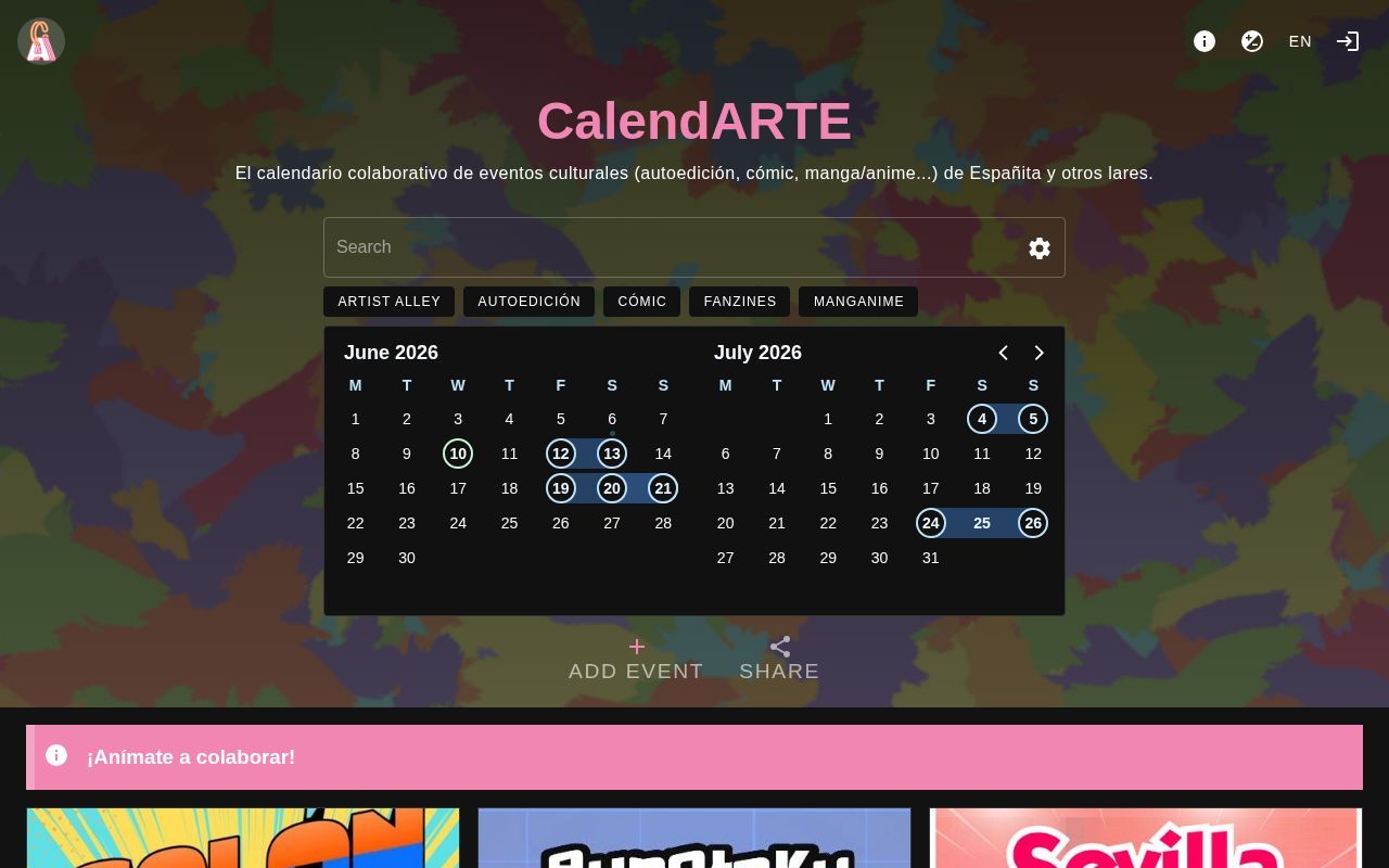 Homepage screenshot of calendarte.illustietor.com