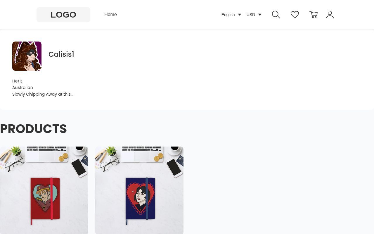 Homepage screenshot of calisis1.artiststore.com