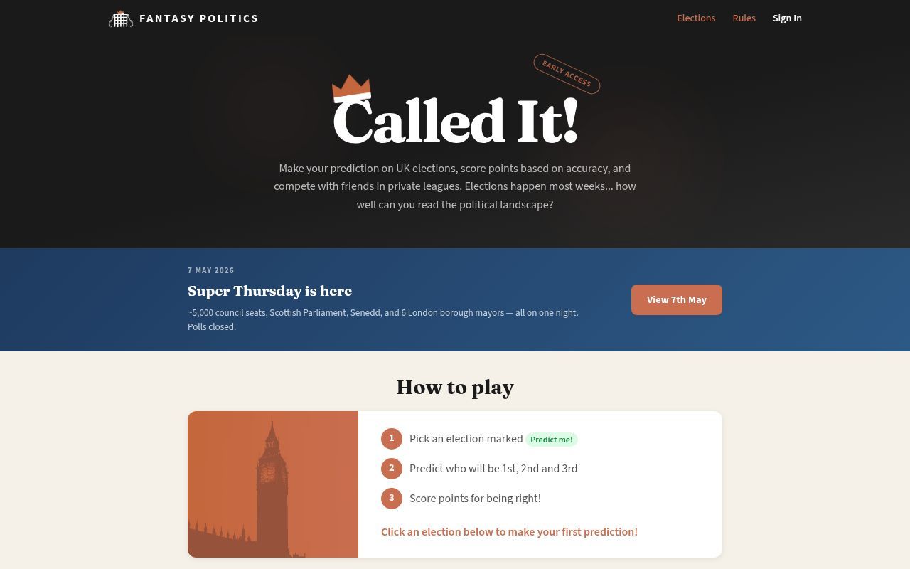 Homepage screenshot of called-it.uk