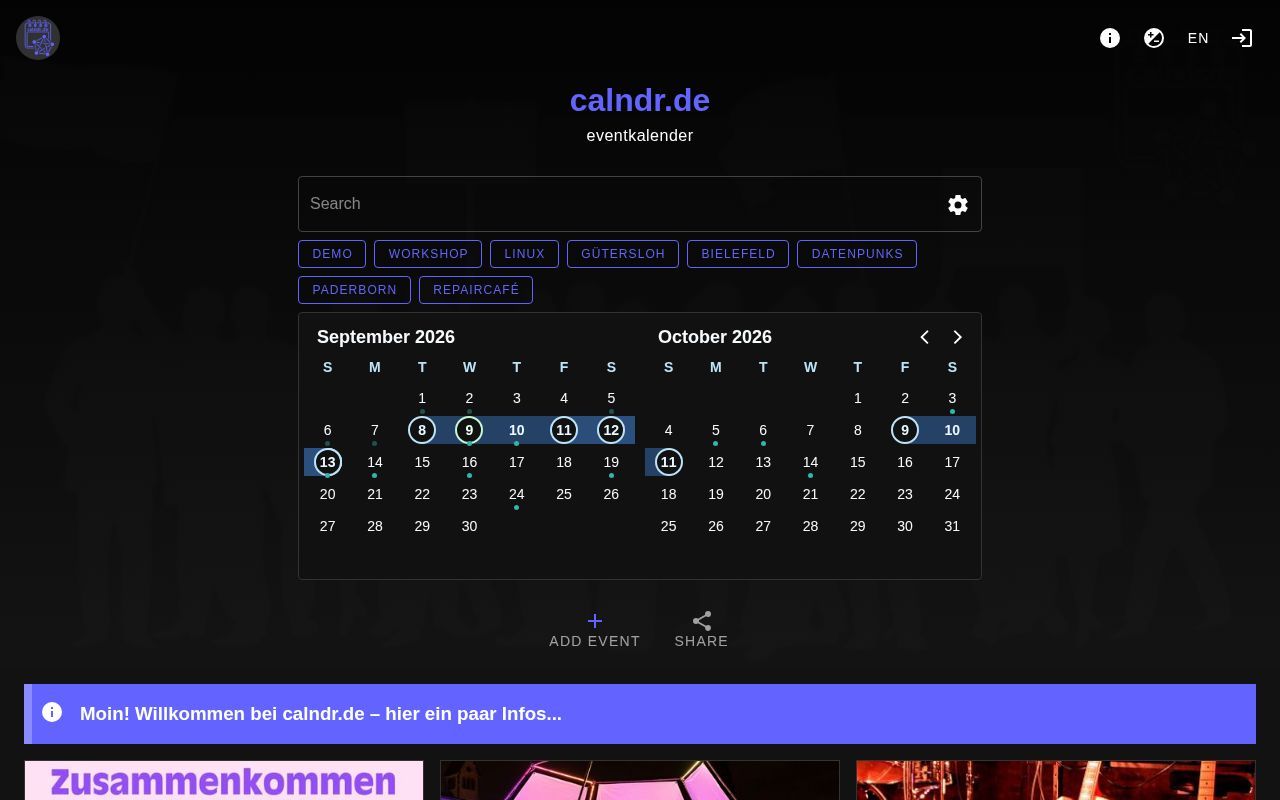 Homepage screenshot of calndr.de