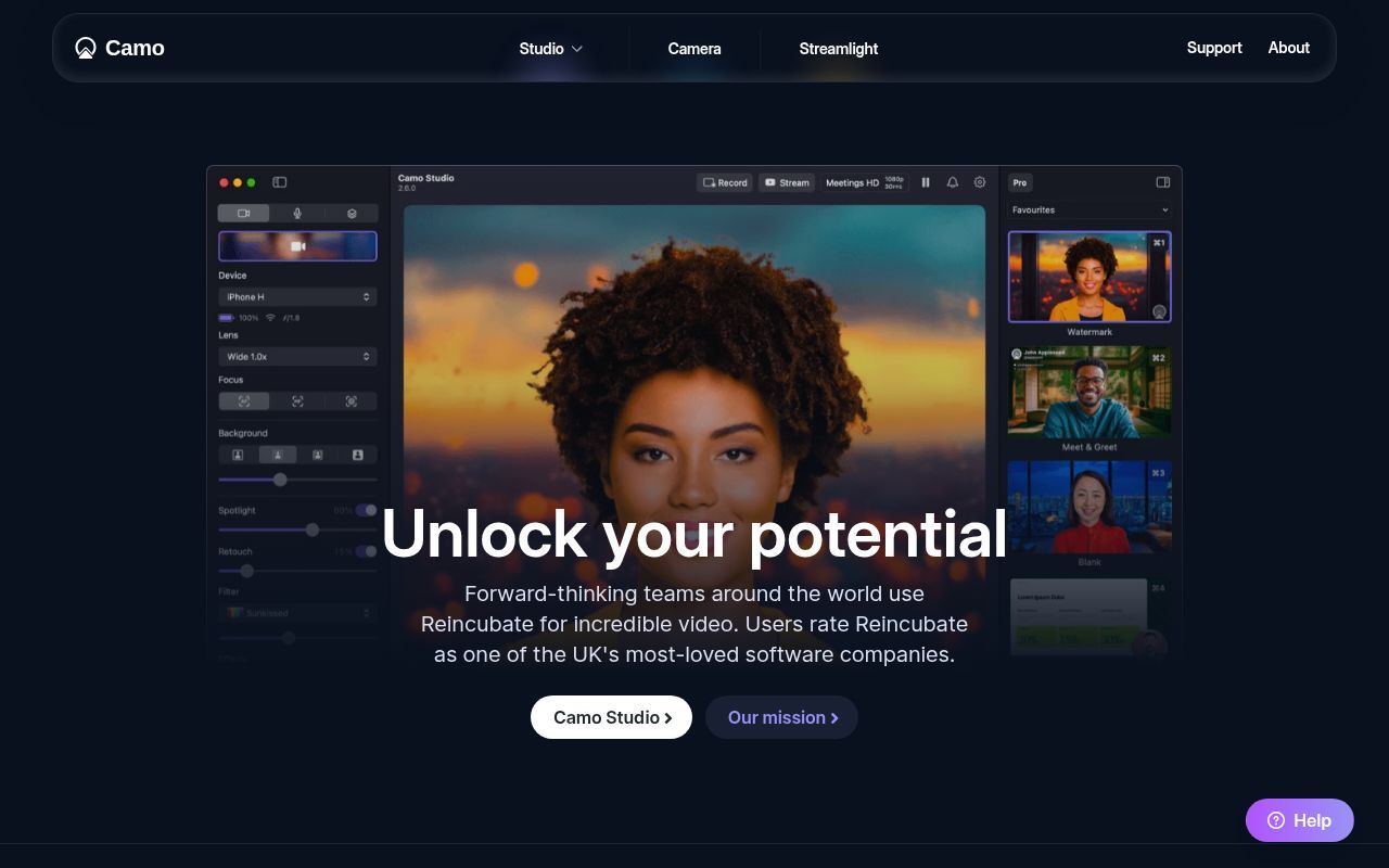 Homepage screenshot of camo.com