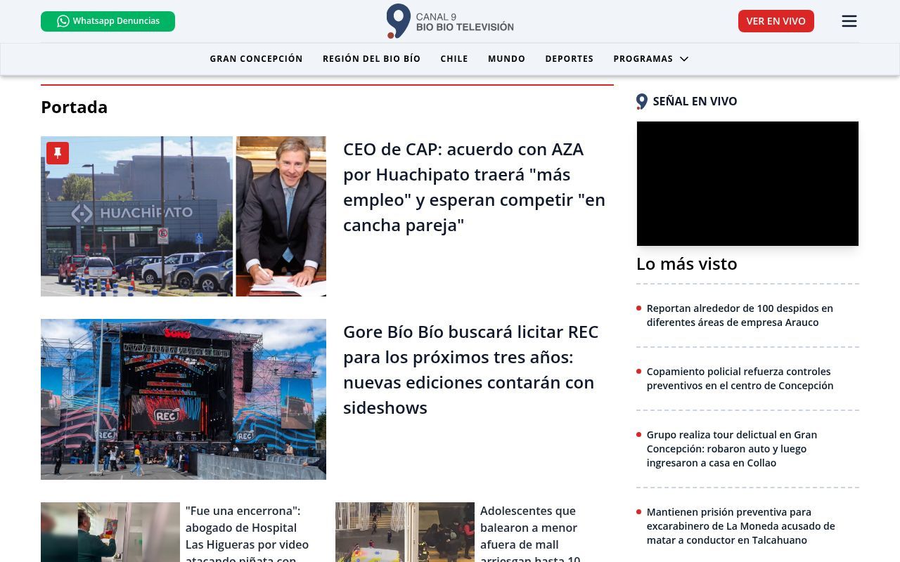Homepage screenshot of canal9.cl