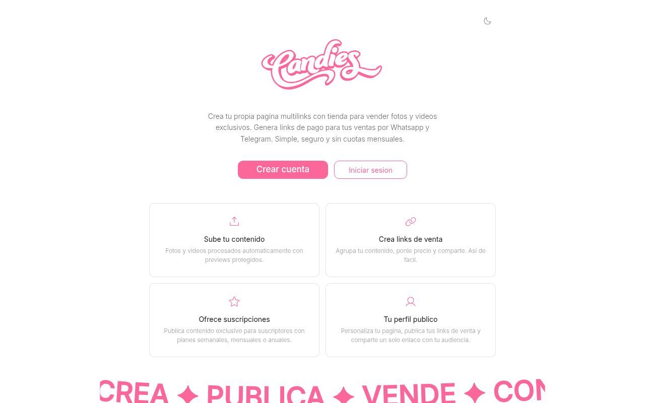 Homepage screenshot of candies.me