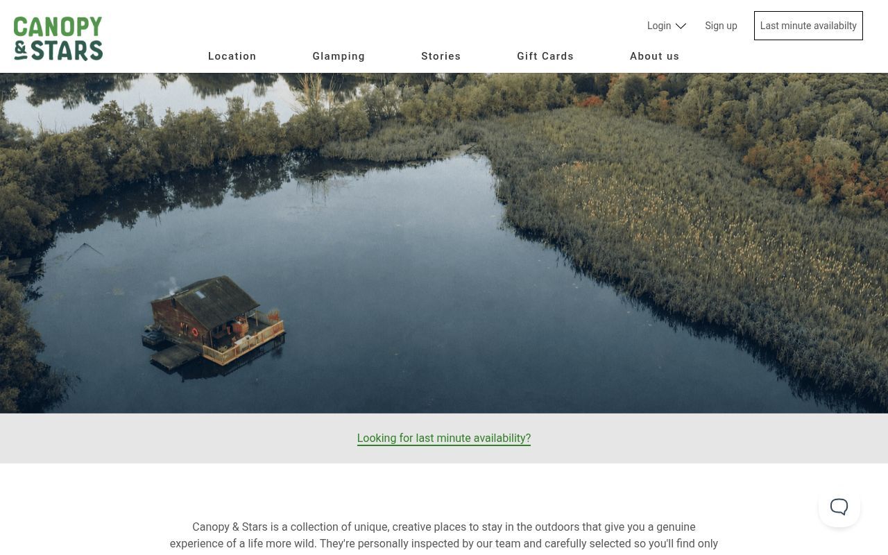 Homepage screenshot of canopyandstars.co.uk