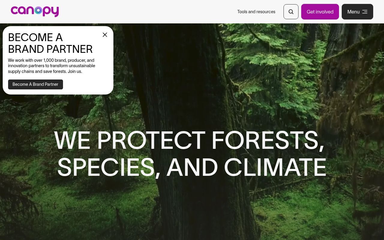 Homepage screenshot of canopyplanet.org