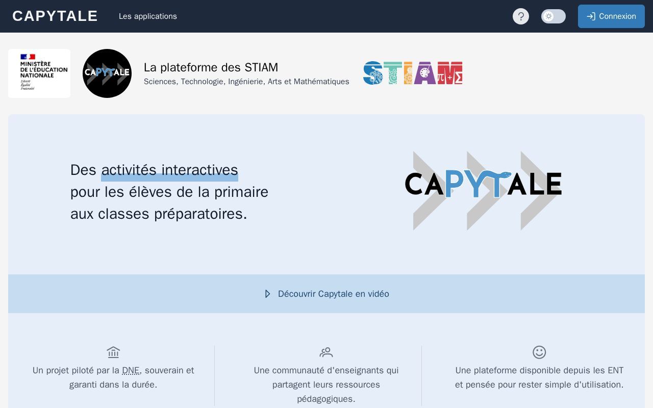 Homepage screenshot of capytale2.ac-paris.fr