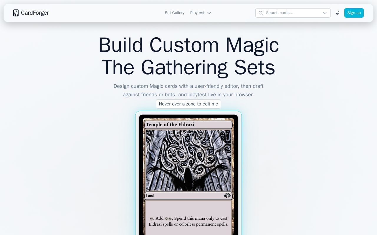 Homepage screenshot of cardforger.app