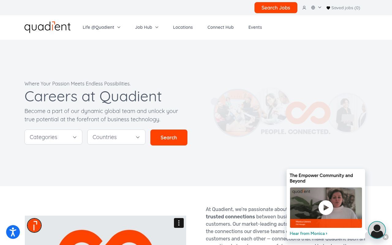 Homepage screenshot of careers.quadient.com