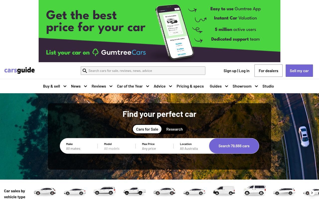 Homepage screenshot of carsguide.com.au