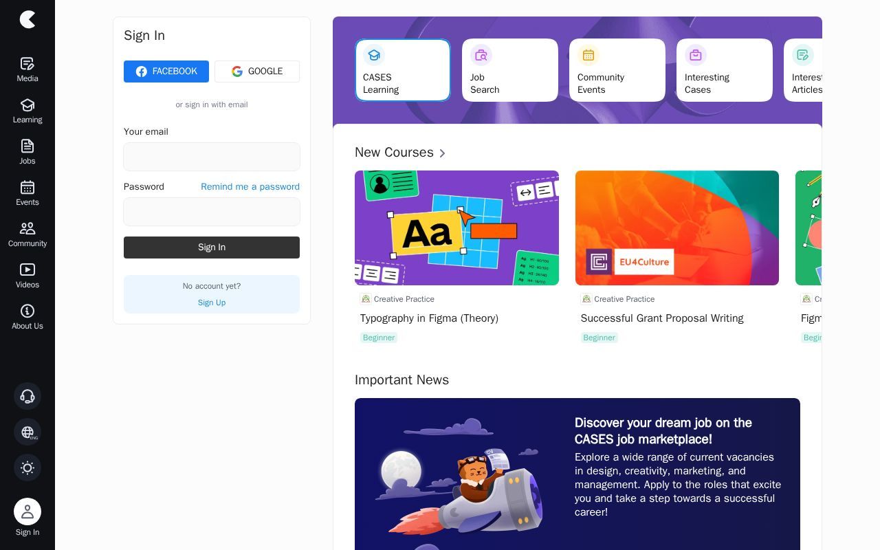 Homepage screenshot of cases.media
