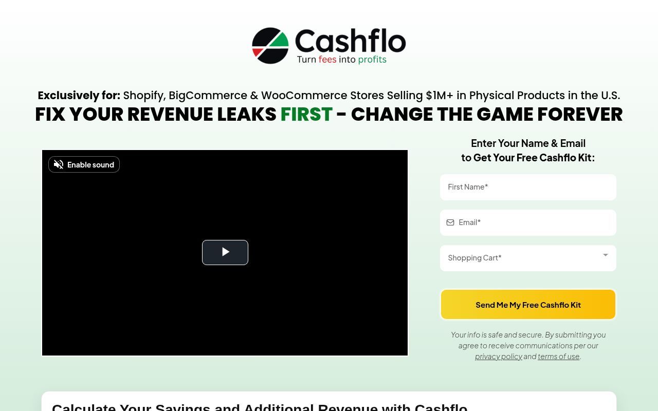 Homepage screenshot of cashflopay.com