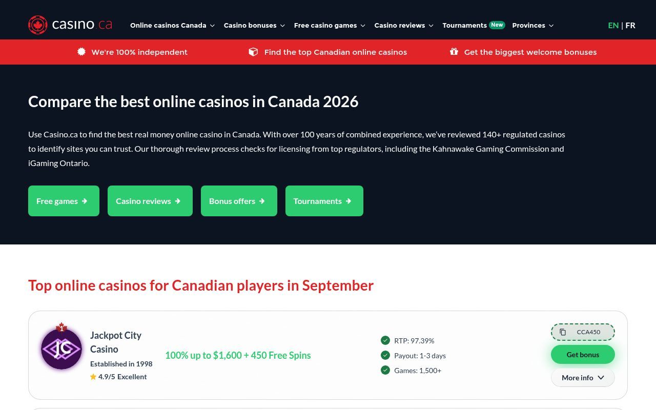 Homepage screenshot of casino.ca