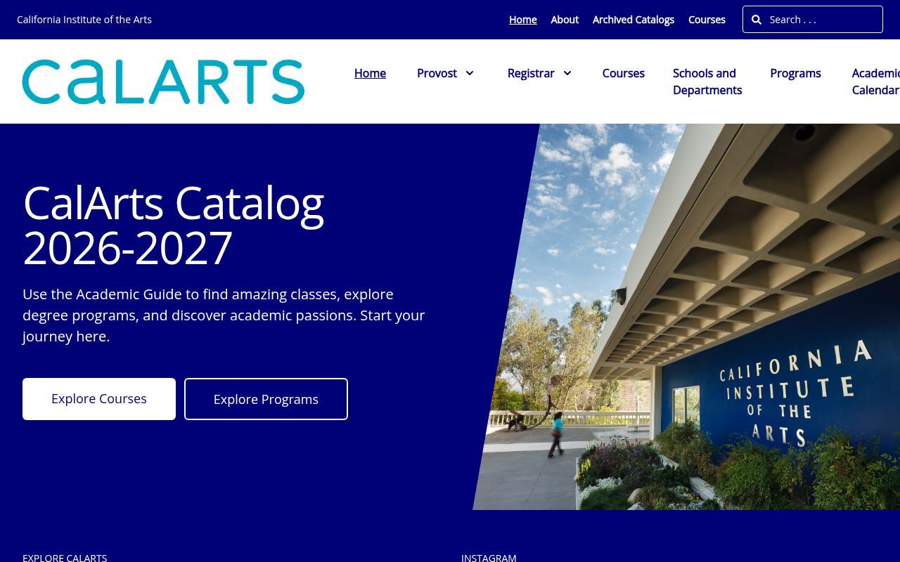 Homepage screenshot of catalog.calarts.edu