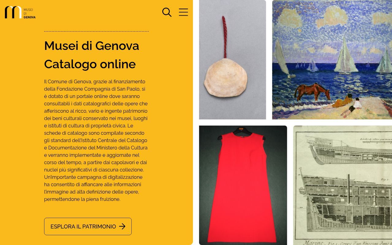 Homepage screenshot of catalogo.museidigenova.it