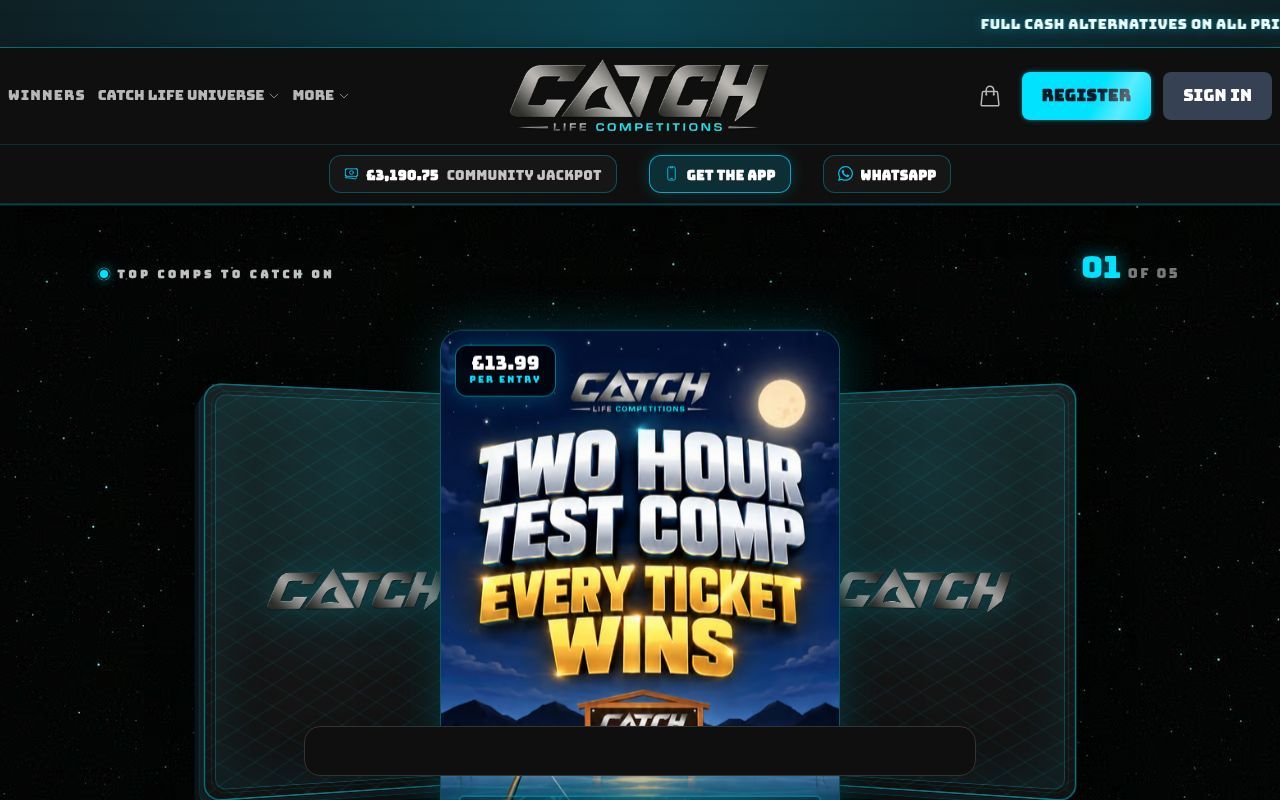 Homepage screenshot of catchlifecompetitions.co.uk