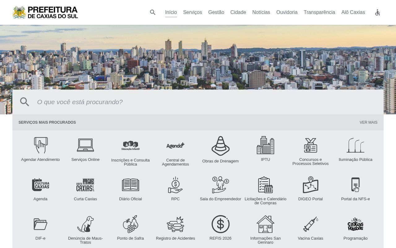Homepage screenshot of caxias.rs.gov.br
