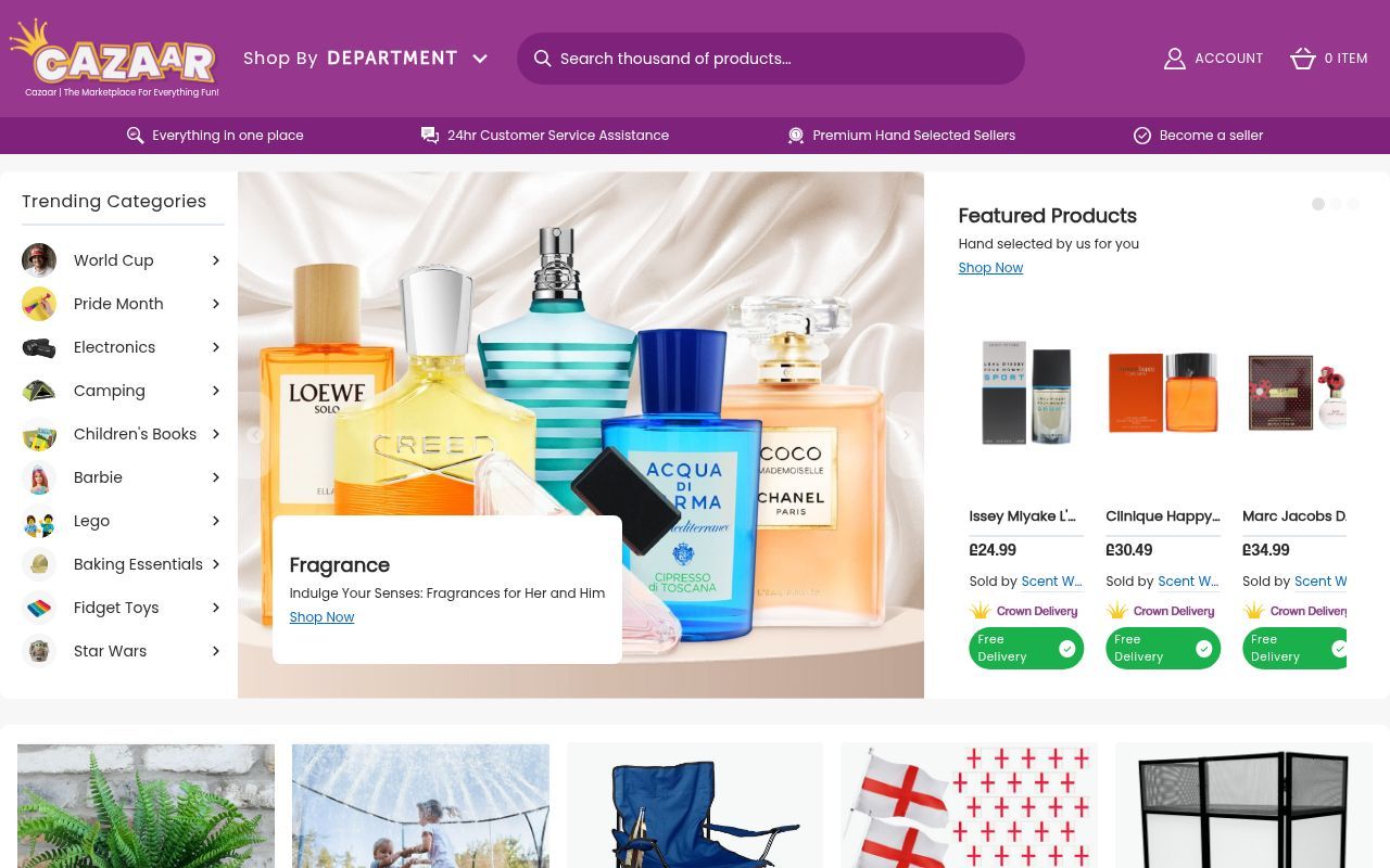 Homepage screenshot of cazaar.co.uk