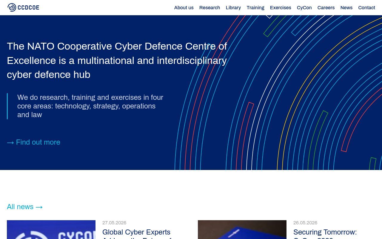 Homepage screenshot of ccdcoe.org