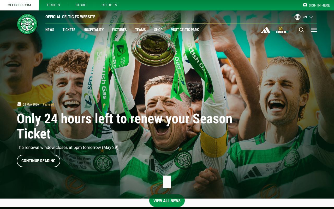 Homepage screenshot of celticfc.com