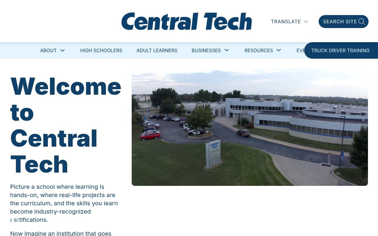 Homepage screenshot of centraltech.edu