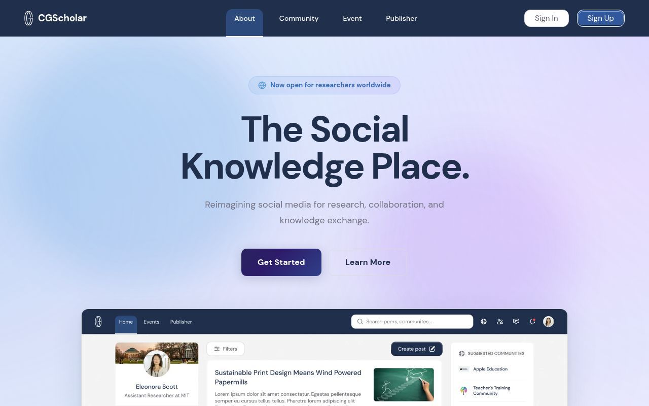 Homepage screenshot of cgscholar.com