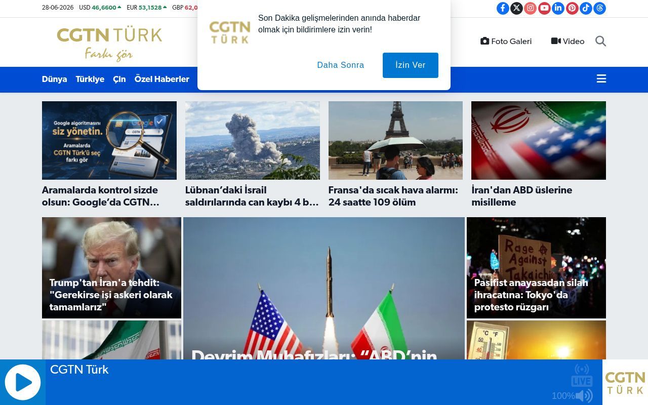 Homepage screenshot of cgtnturk.com