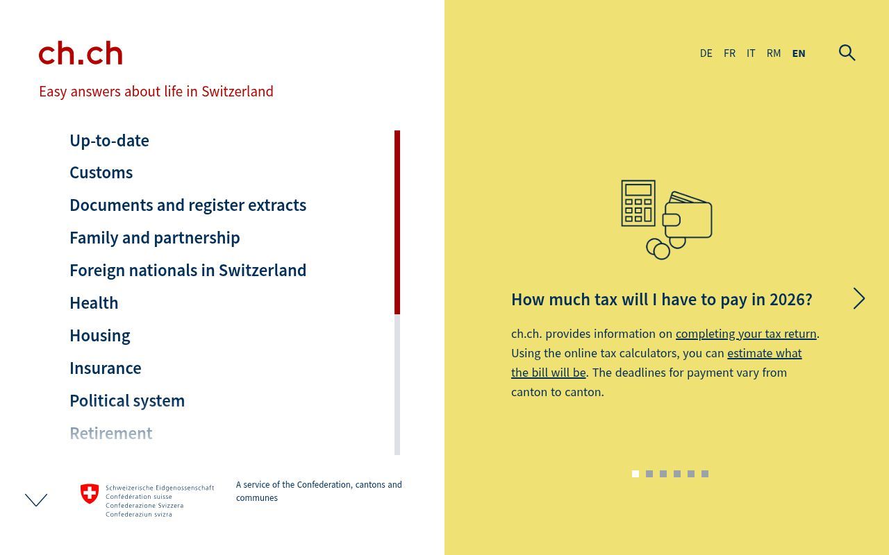 Homepage screenshot of ch.ch
