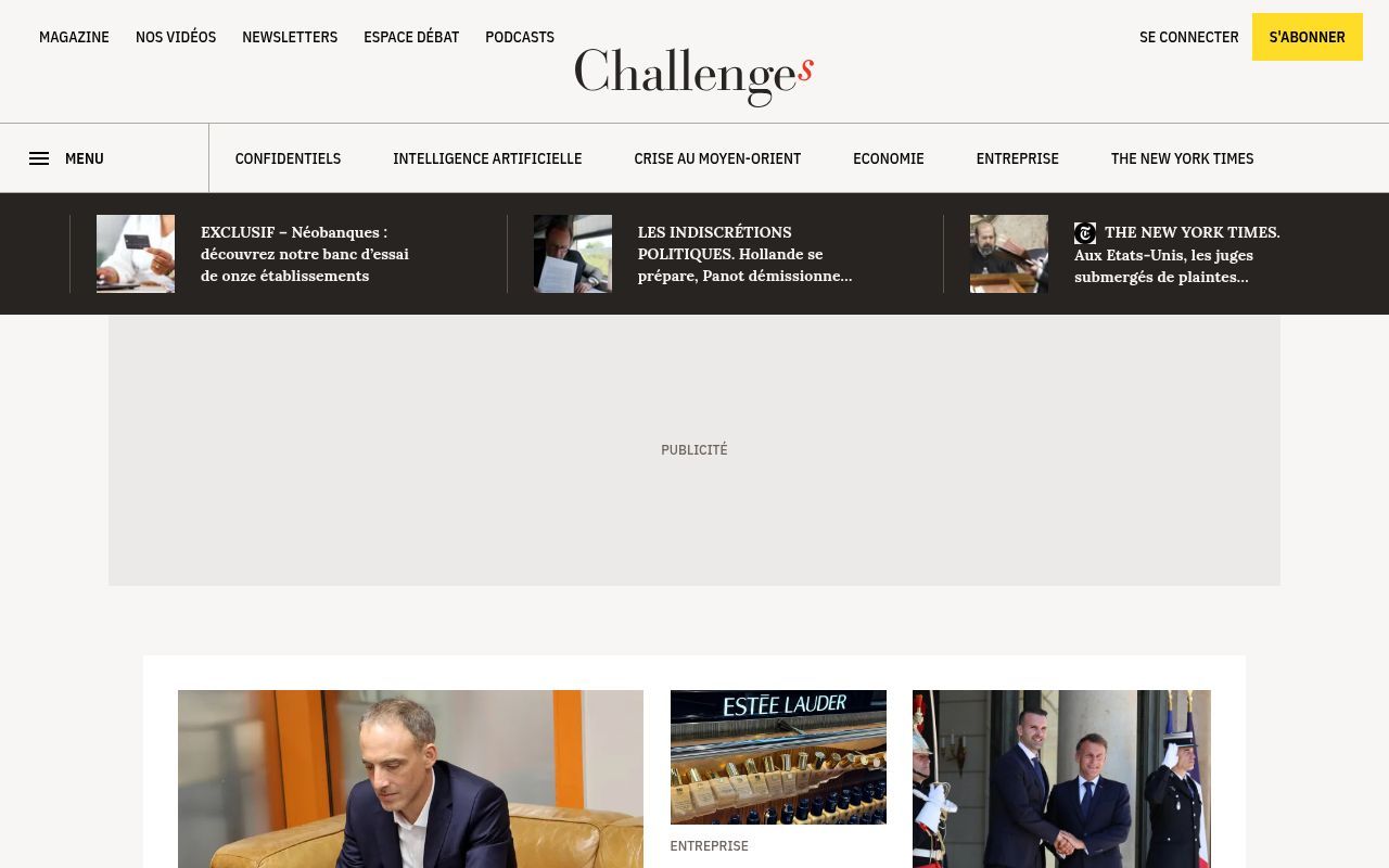 Homepage screenshot of challenges.fr