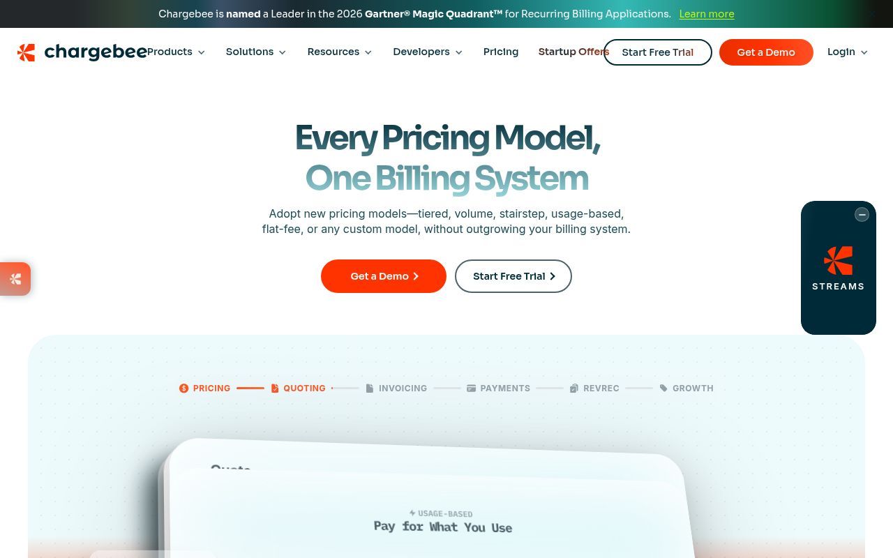 Homepage screenshot of chargebee.com