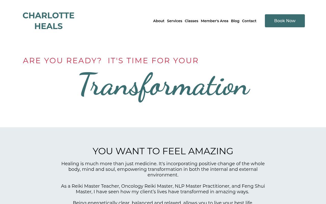 Homepage screenshot of charlotteheals.com