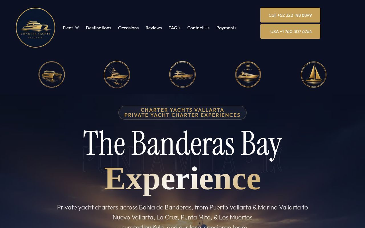 Homepage screenshot of charteryachtsvallarta.com