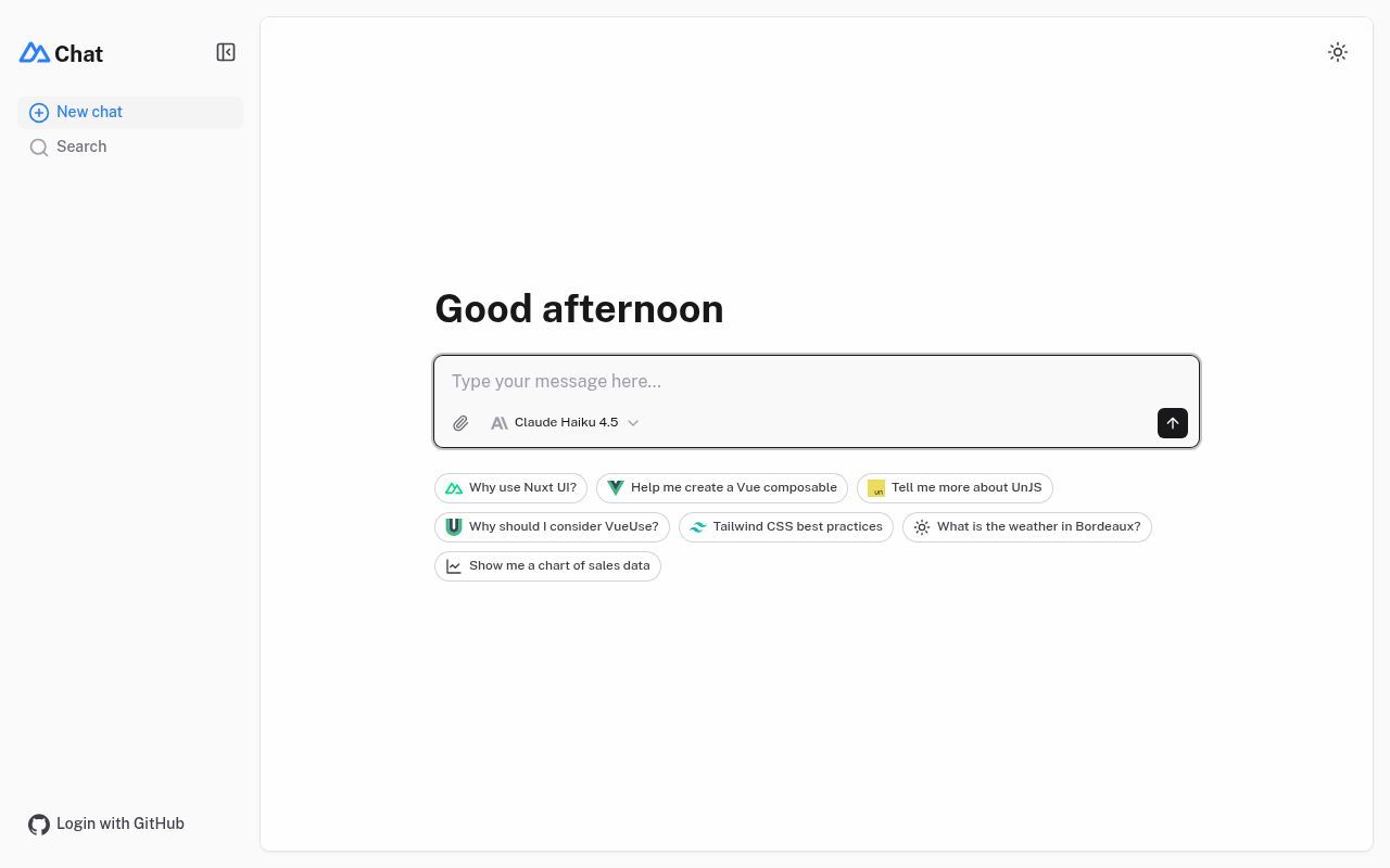 Homepage screenshot of chat-template.nuxt.dev