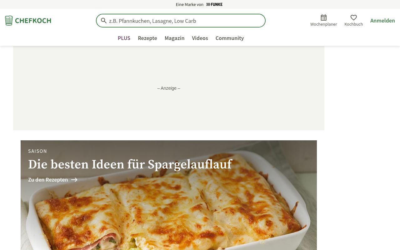 Homepage screenshot of chefkoch.de