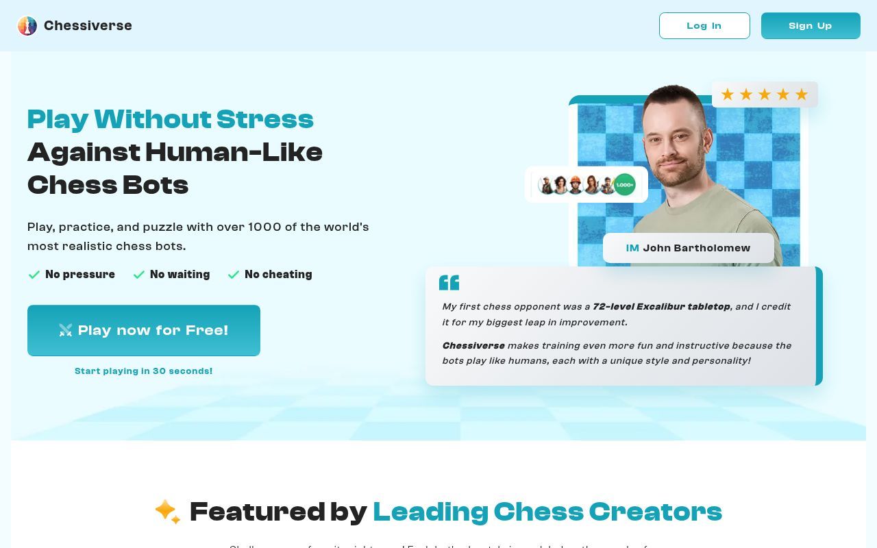 Homepage screenshot of chessiverse.com